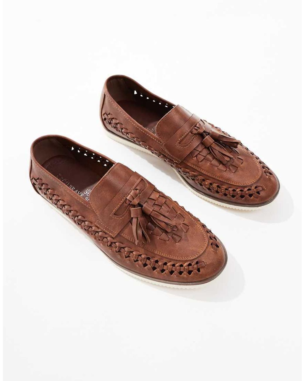 Brave Soul White Faux Leather Woven Loafers for men