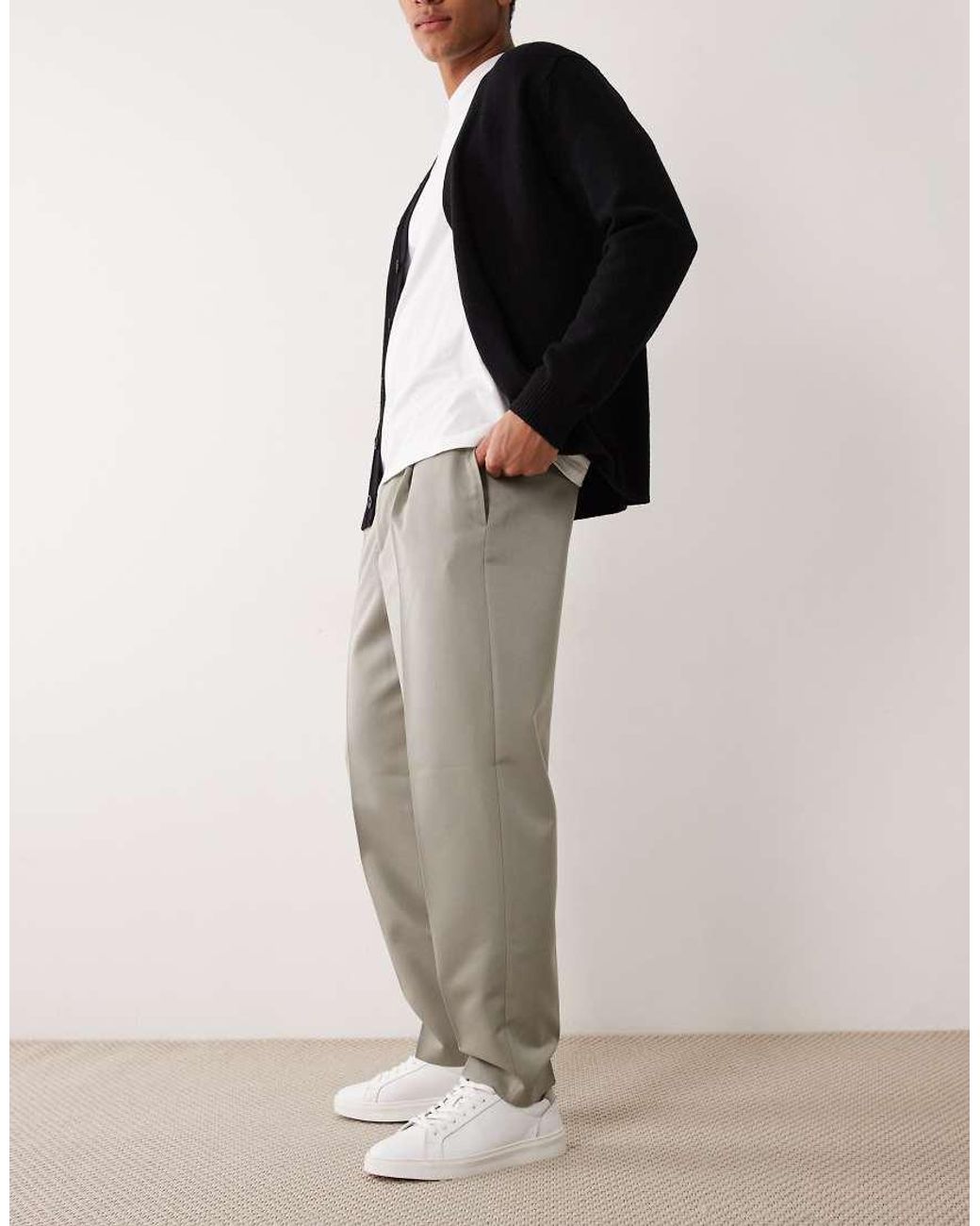 ASOS Natural Smart Pleated Relaxed Tapered Pants for men