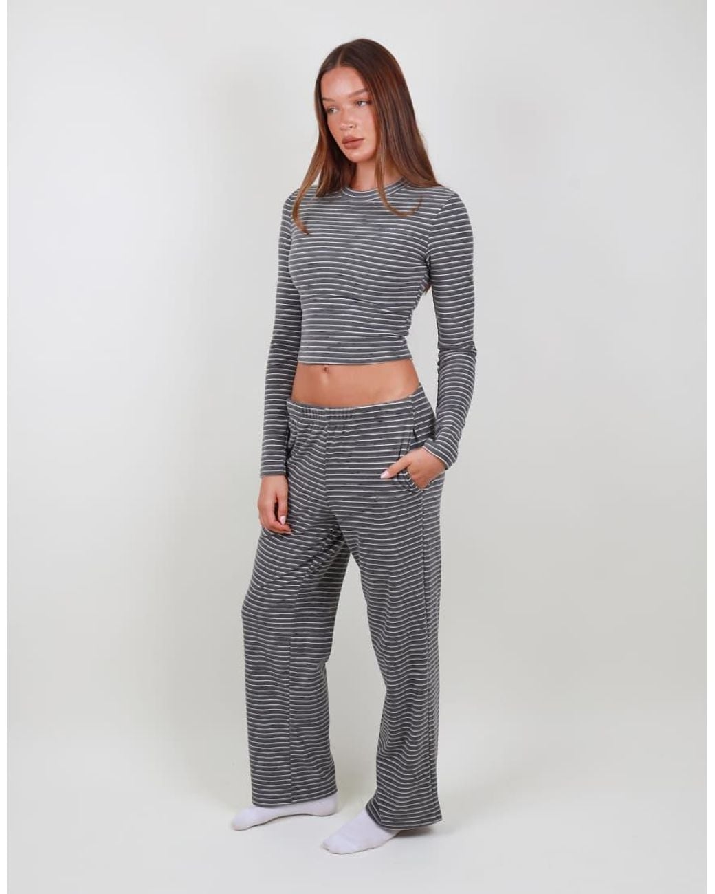 SIMMI Gray Super Soft Stripe Trouser