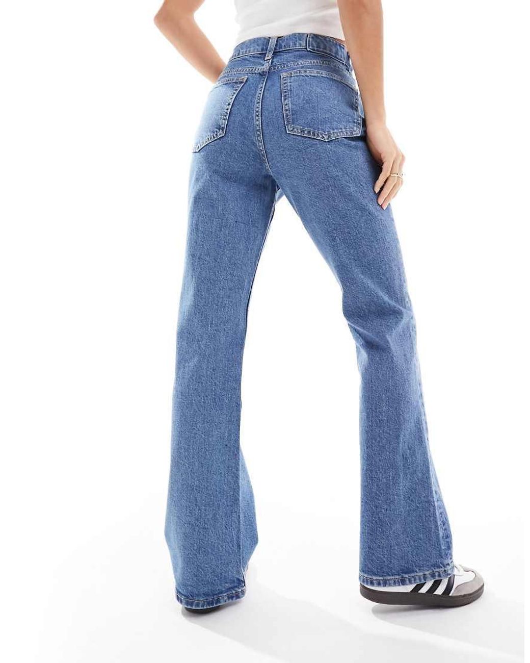 ASOS Blue Asos Design Petite Mid Rise Flare Jeans
