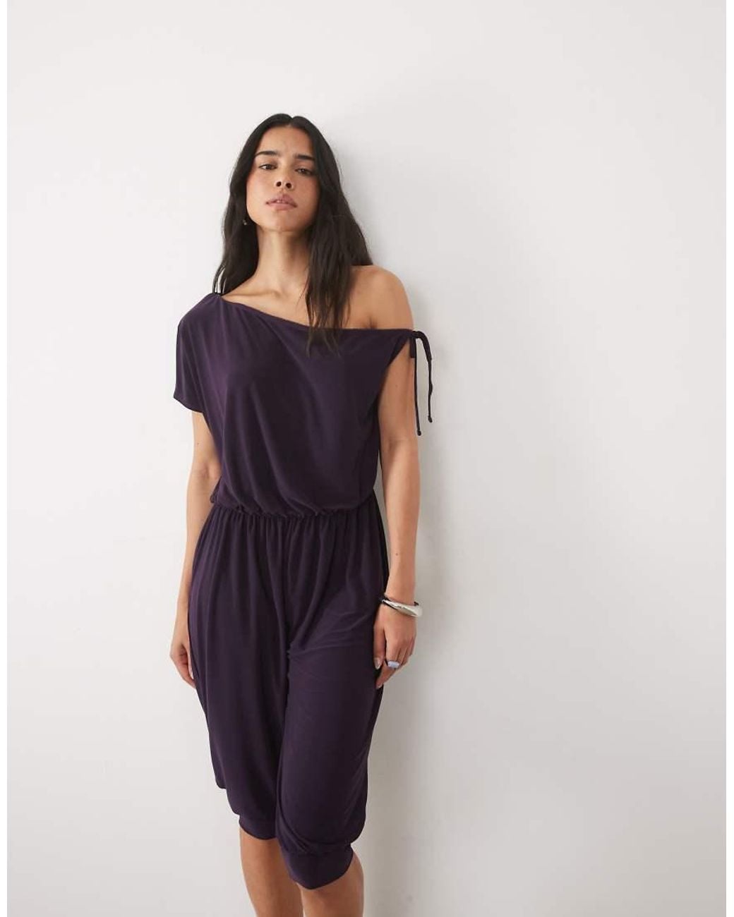 Miss Selfridge Blue Off Shoulder Capri Jumpsuit