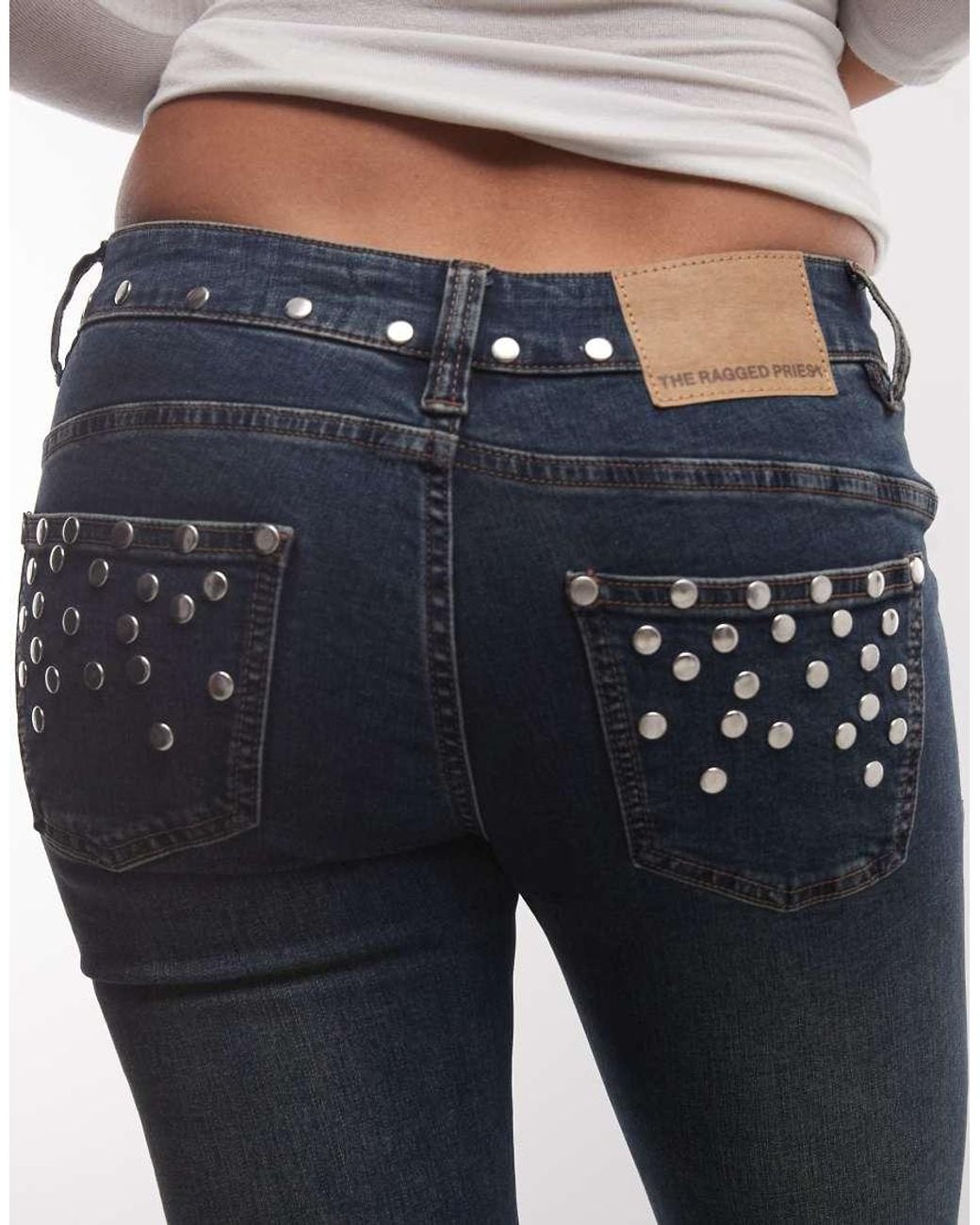 The Ragged Priest Gray Low Rise Flare Jean With Eyelet Detailing