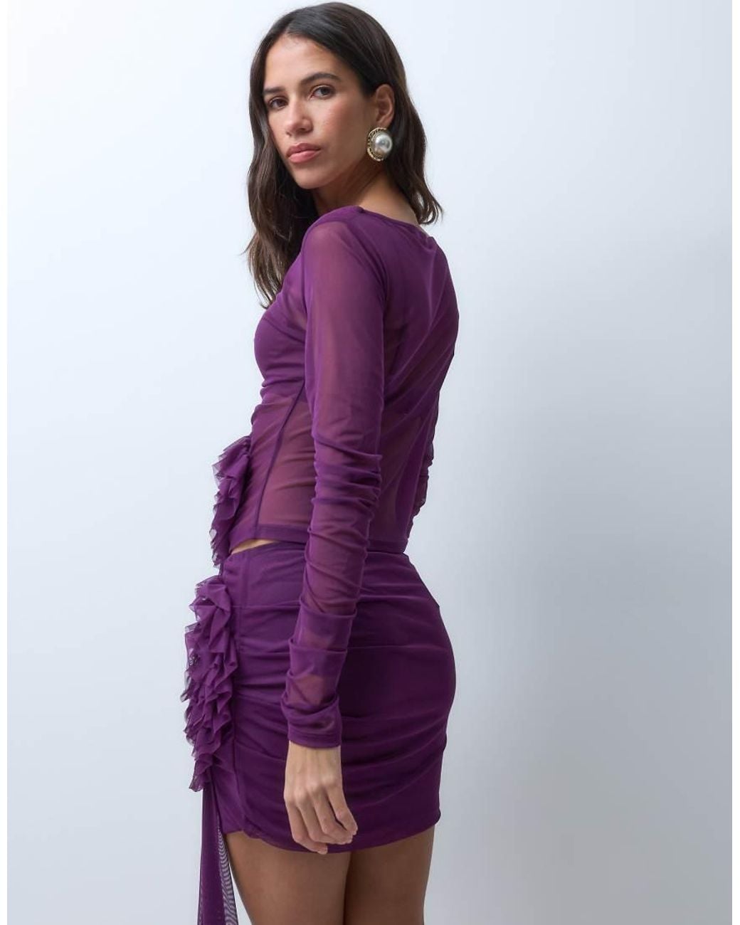ASOS Purple Ruched Mesh Top With Corsage