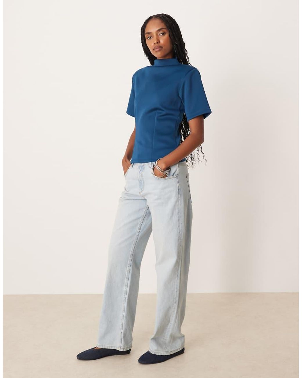 ASOS Blue Scuba-style Fabric Grown On Neck Cinched Tee