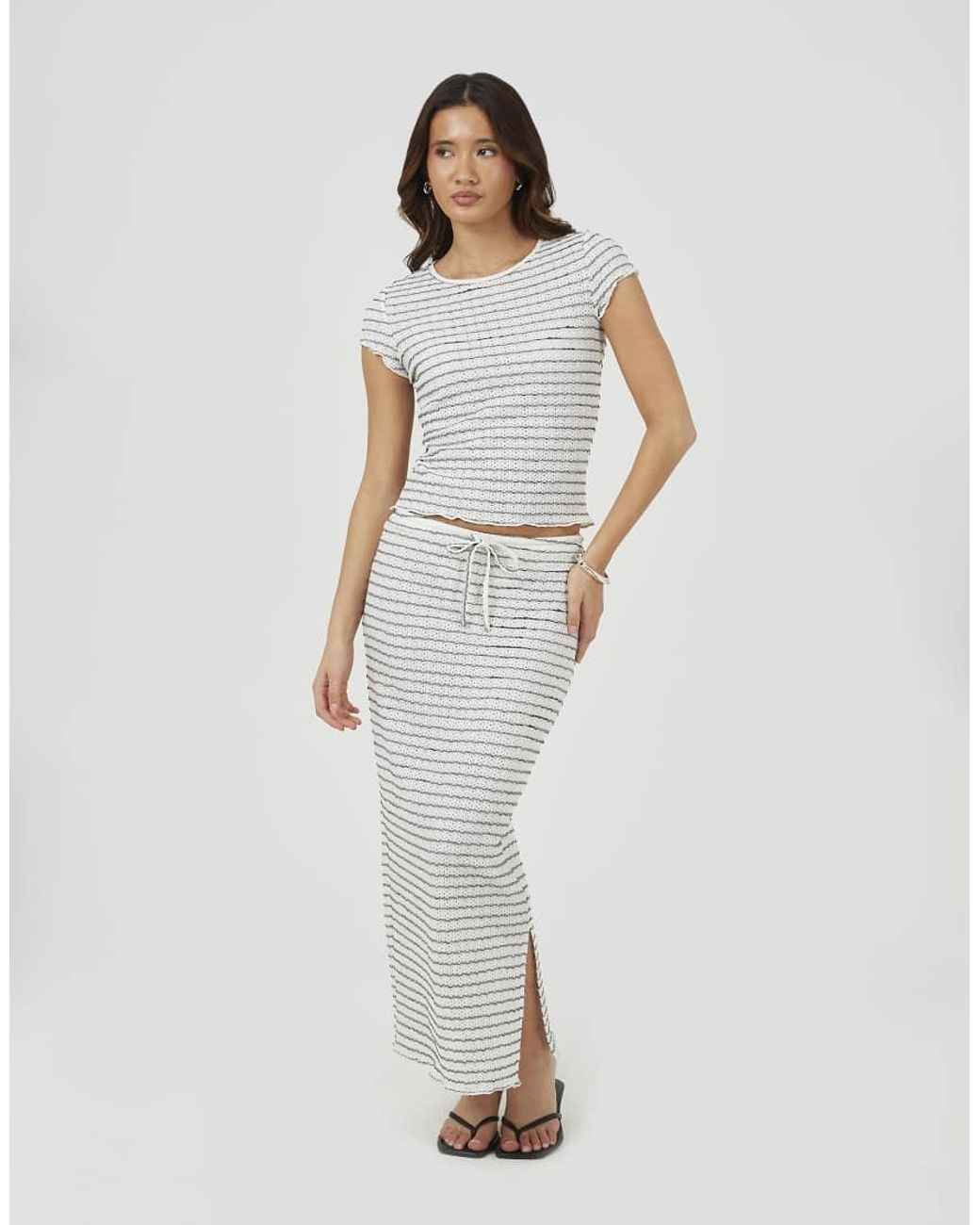 Brave Soul Gray Textured Jersey Stripe Short Sleeve Top