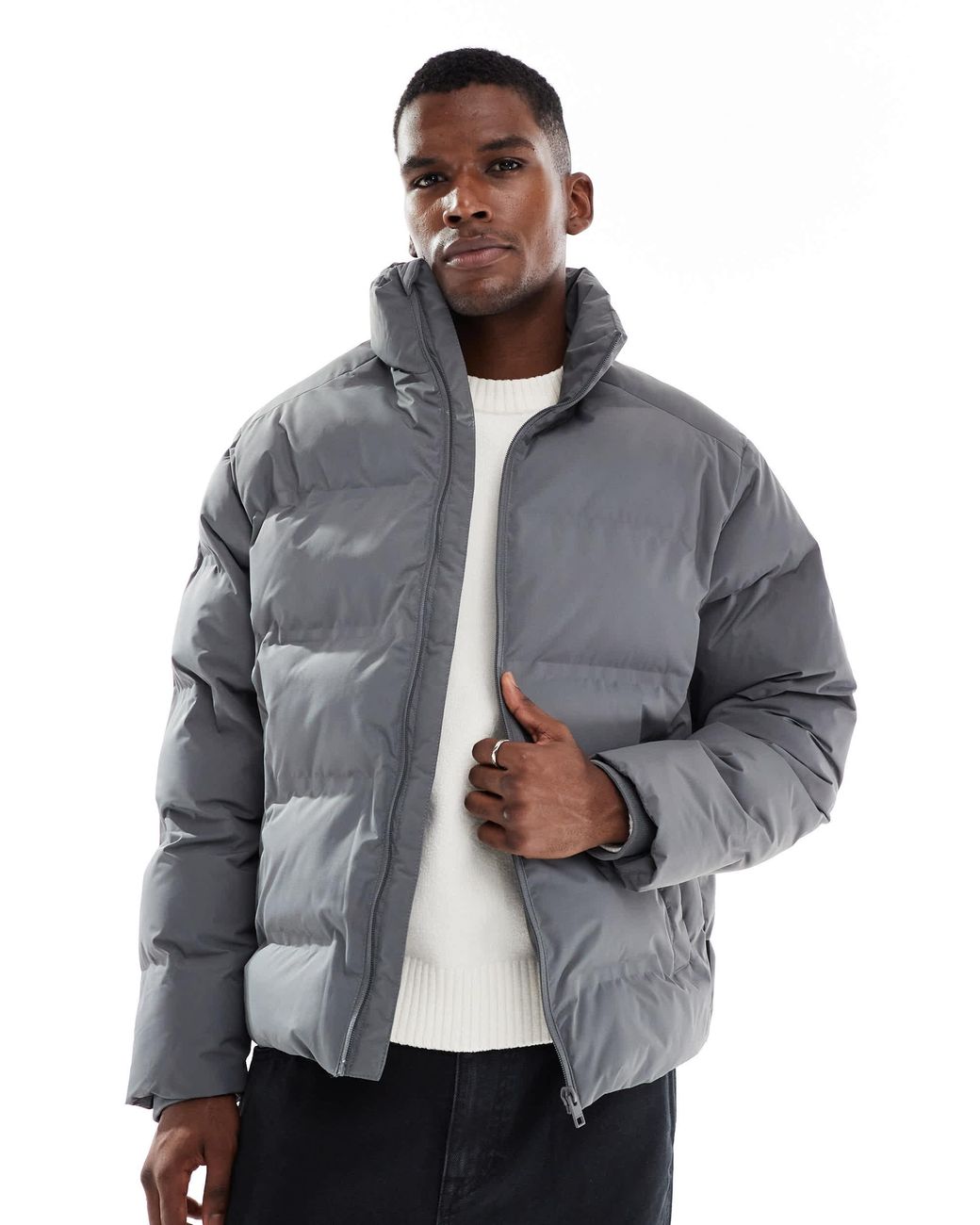 Jack & Jones Gray Thick Puffer Jacket for men