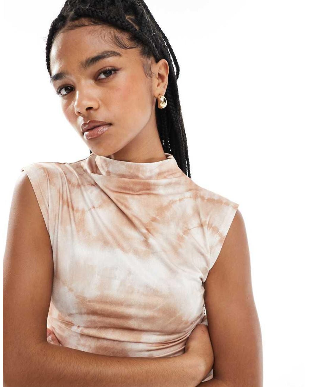 NARRATED White Ruched Boat Neck Top