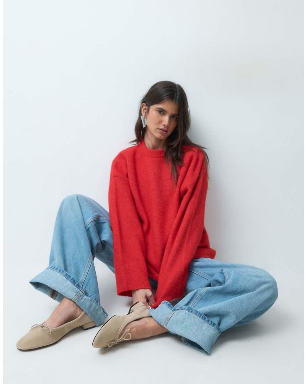 ASOS Red Relaxed Fluffy Jumper With Wool