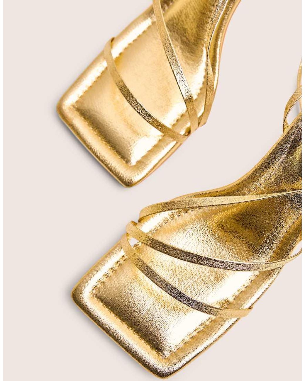 Public Desire Natural Clover Gold Metallic Square Toe Wrap Around Mid Heels