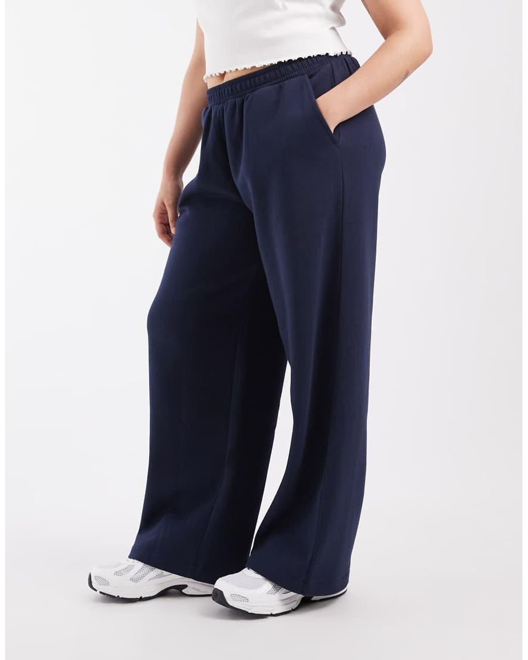 ASOS Blue Asos Design Curve Wide Leg Brushback Sweatpants