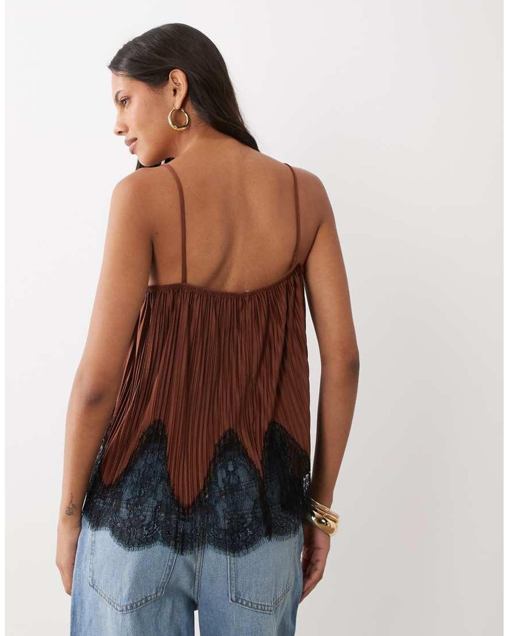 ASOS Brown Mix & Match Plisse Square Neck Cami