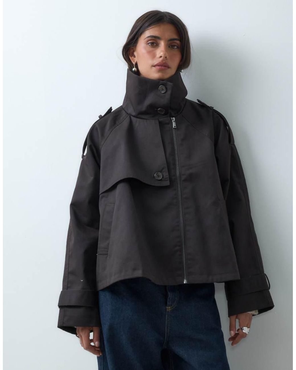 ASOS Blue Funnel Cropped Cape Trench Coat