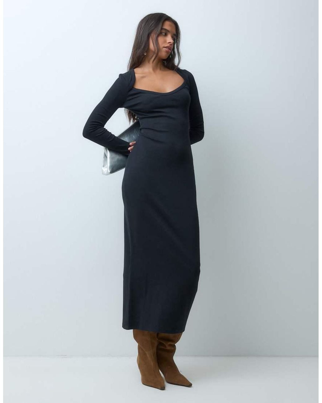 ASOS Blue Sweetheart Rib Midi Dress With Split