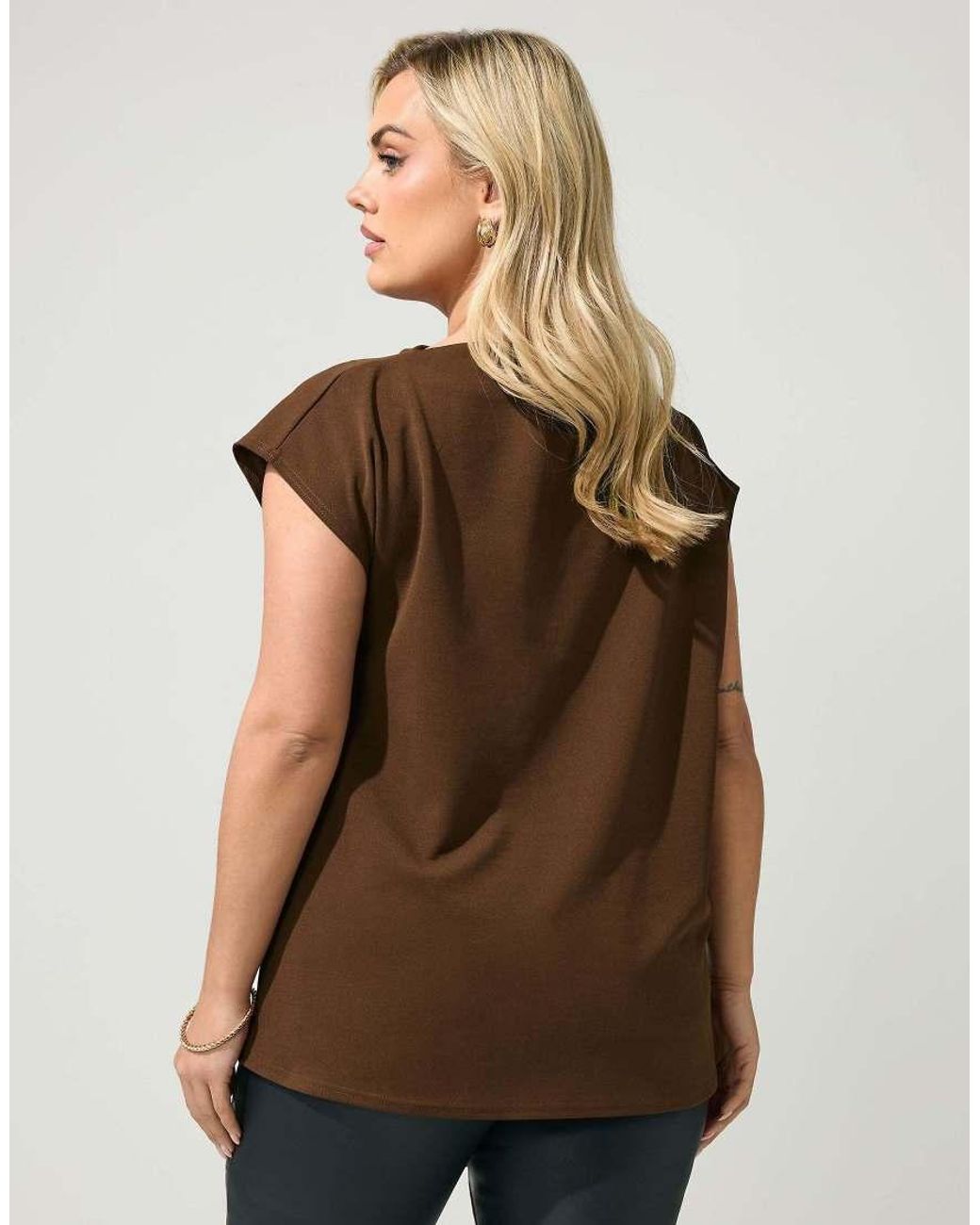 Yours Clothing Brown Drape Shoulder Top