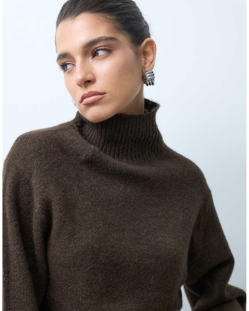 Gina Tricot Gray Funnel Neck Knitted Wool Alpaca Mix Jumper