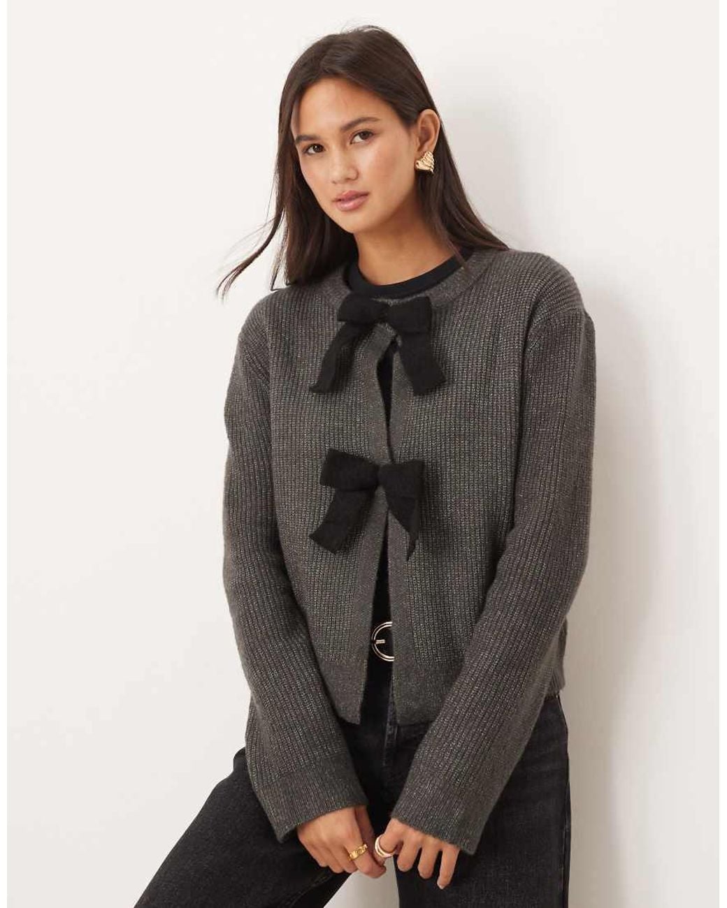 Brave Soul Black Cardigan With Velvet Bow Detail