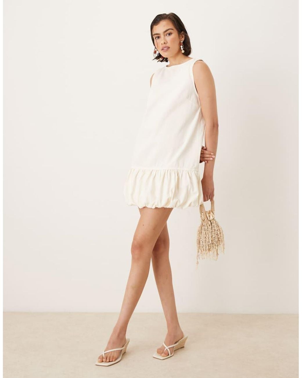 Mango Natural Twill Mini Shift Dress With Bubble Hem