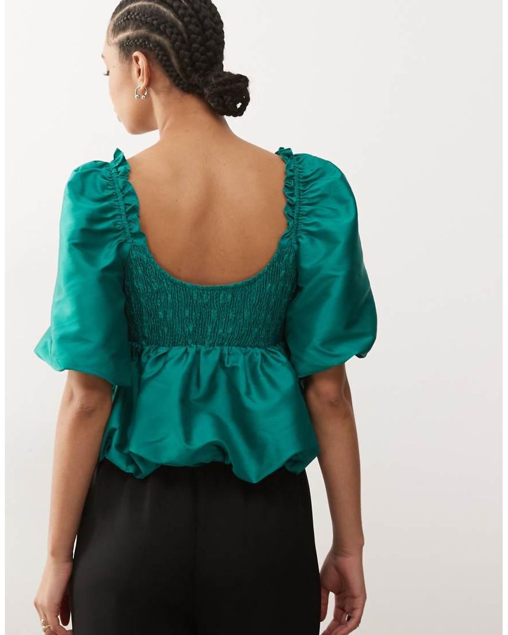 Reclaimed Vintage Green Limited Edition Bubble Hem Top With exaggerated Sleeves