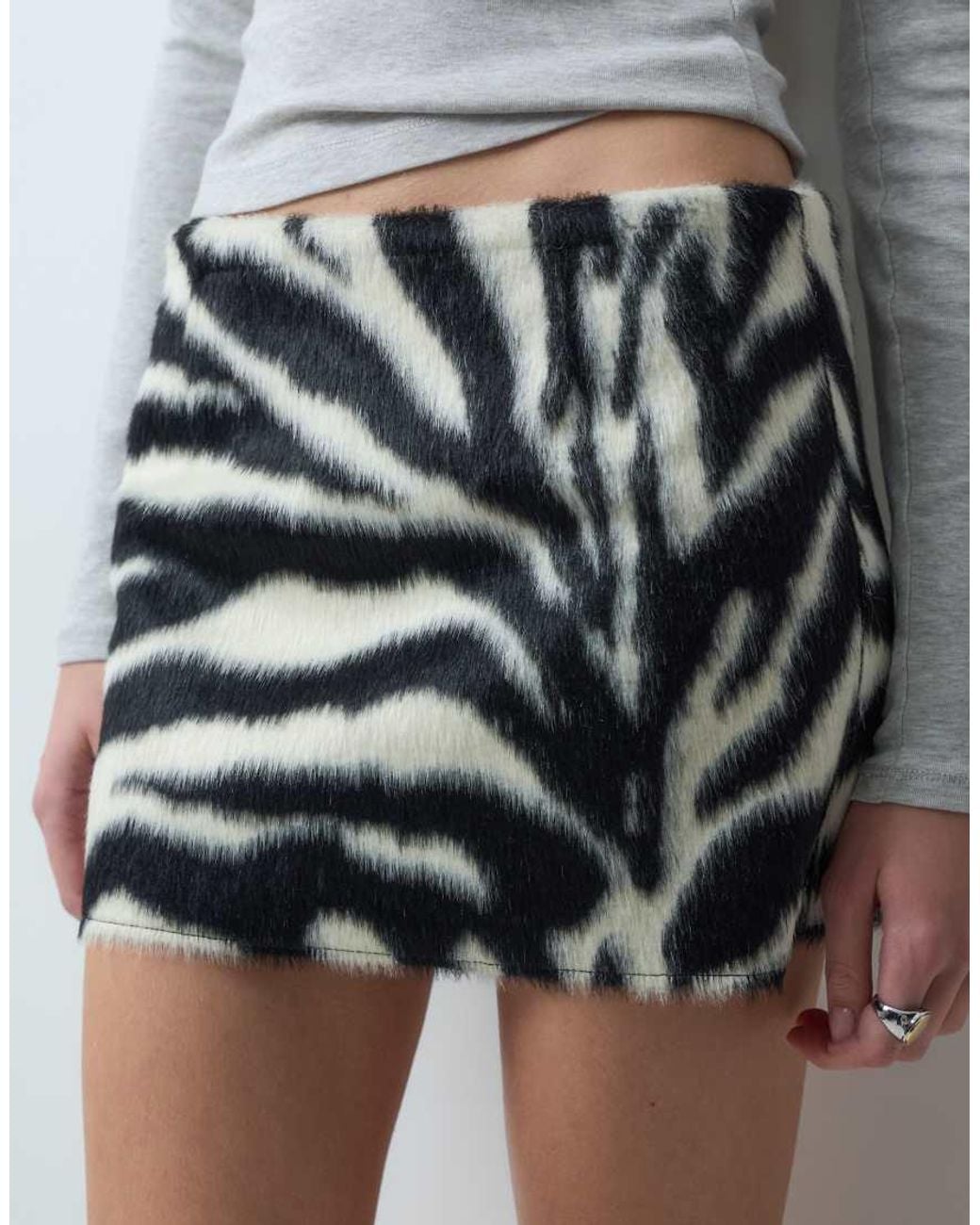 Mango Gray Pony Hair Mini Skirt Set