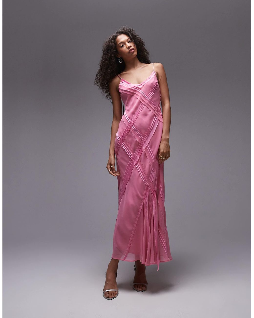 TOPSHOP Premium Raw Seam Detail Midi Slip Dress in Pink | Lyst