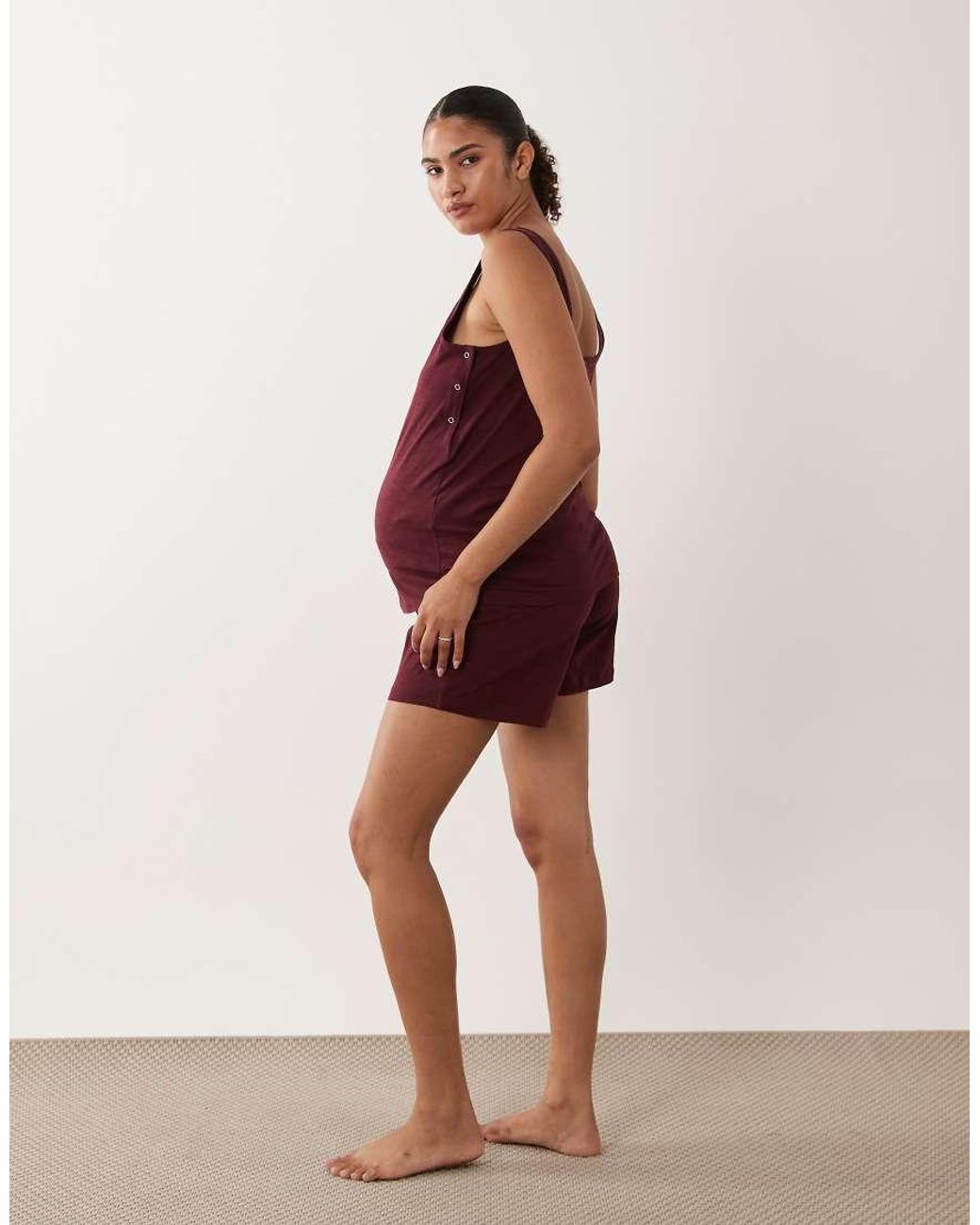 Mama.licious Red Mamalicious Maternity Cotton Vest With Side Poppers And Shorts Set