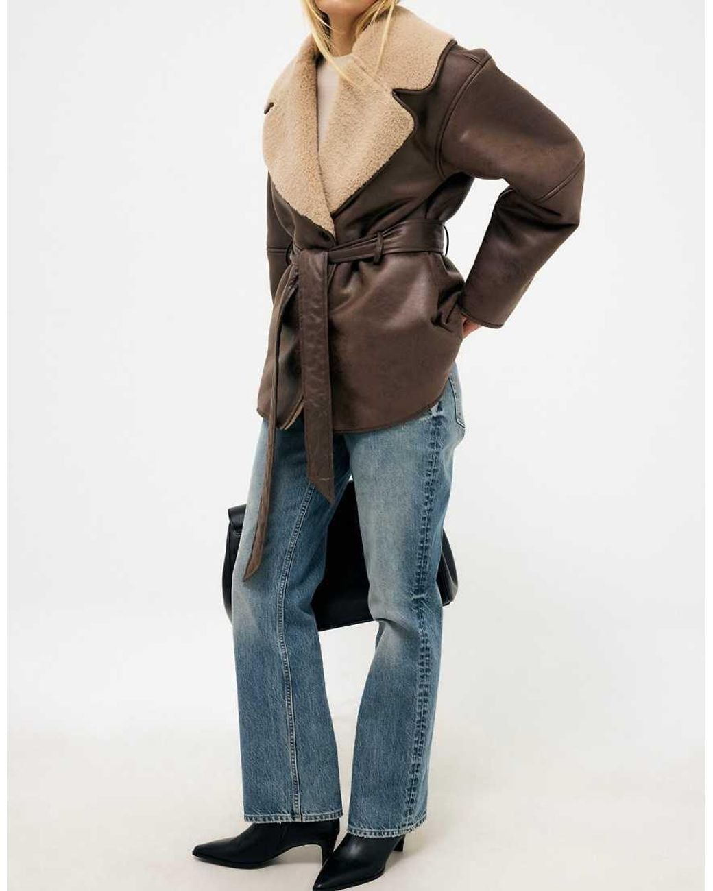NA-KD Brown Oversized Belted Bonded Jacket