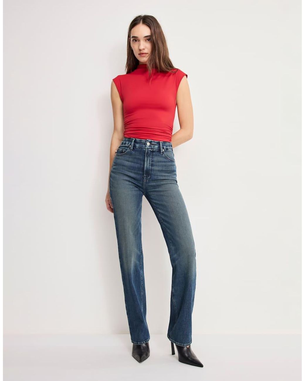GOOD AMERICAN Pink Soft Tech Good Legs Straight Leg Jeans