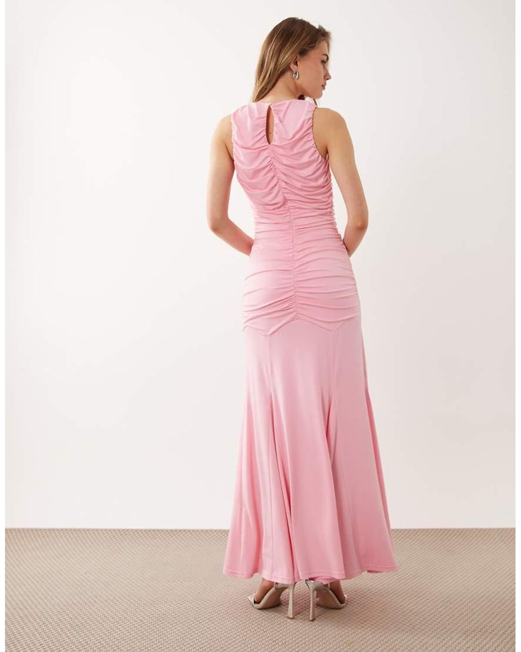 Pretty Lavish Pink Shayla Ruched Cut Out Jersey Maxi Dress