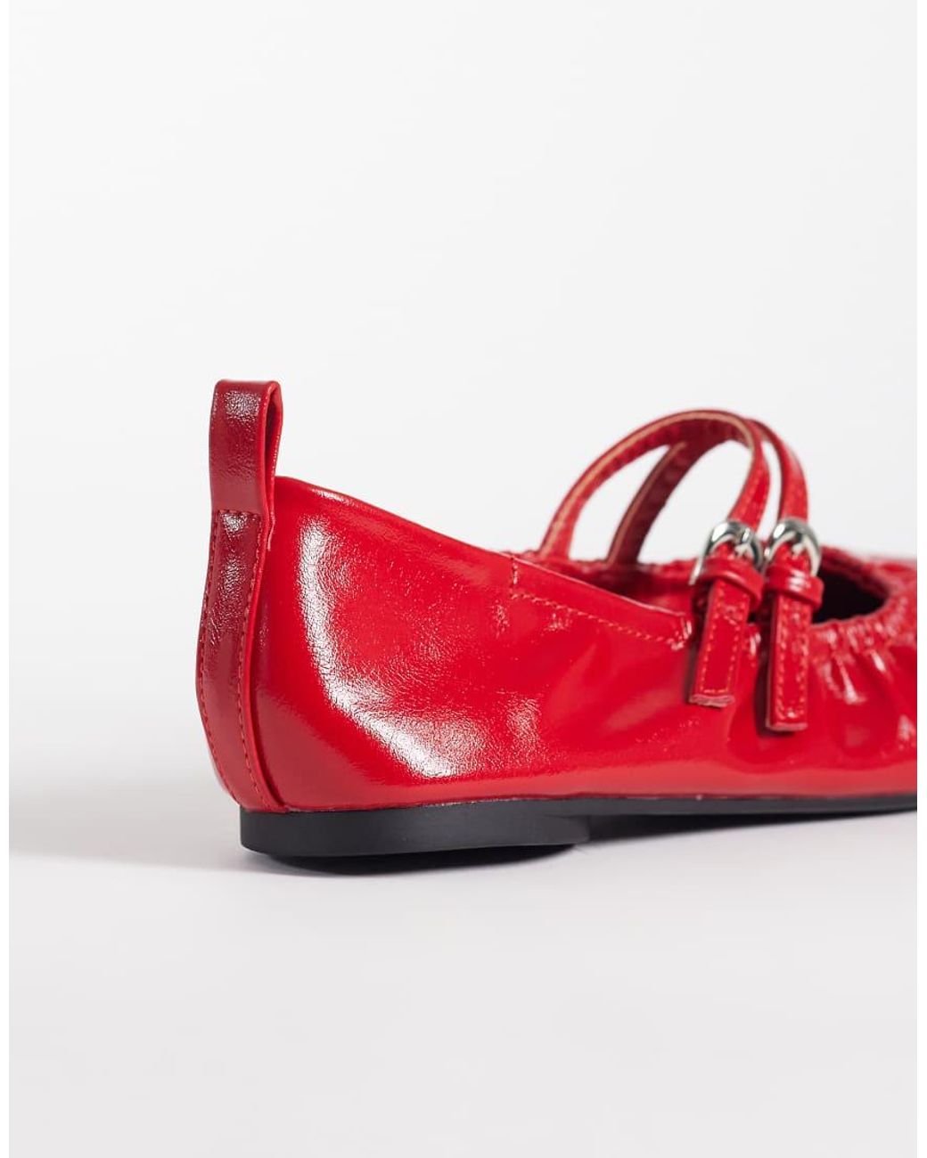 London Rebel Red Mia Strappy Ruched Ballet Flats