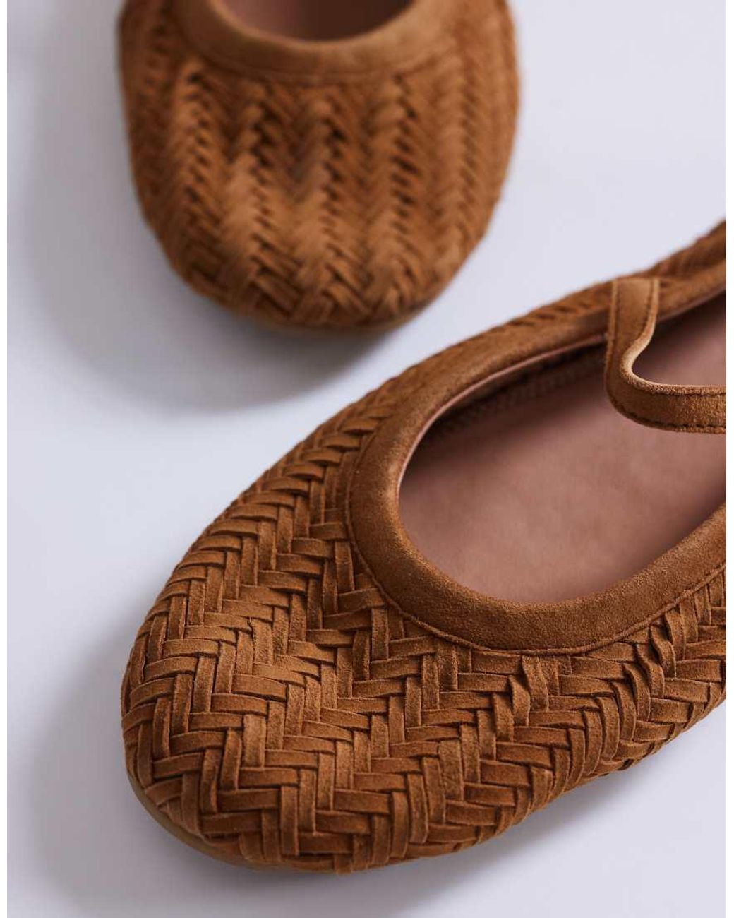 TOPSHOP White Bonnie Real Suede Woven Ballet