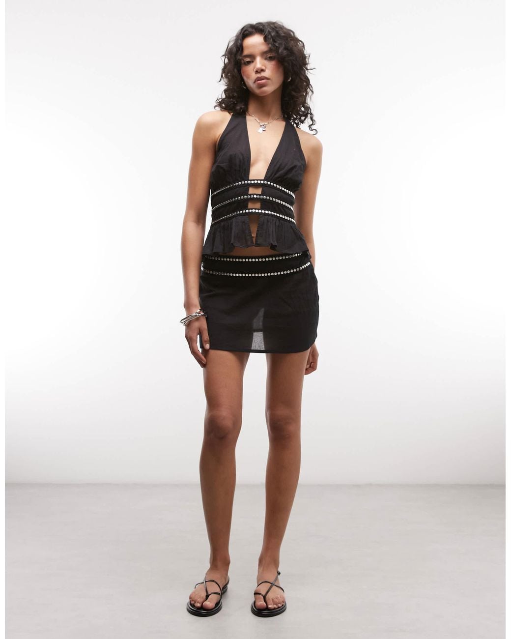 Collusion Black Stud Trim Micro Beach Skirt