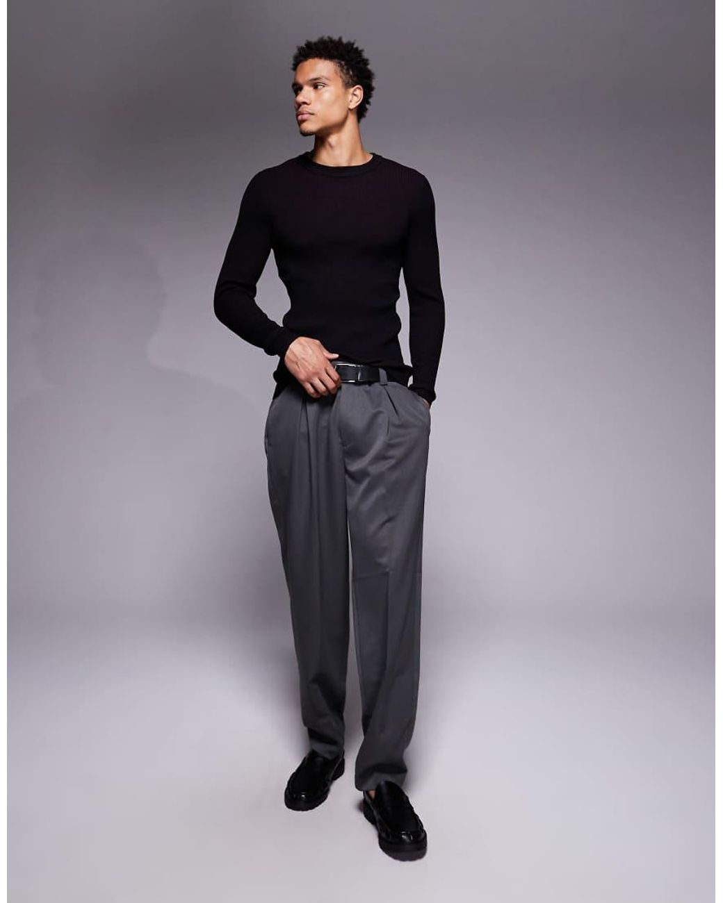 ASOS Muscle Fit Gebreid T-Shirt Met Geplooide Ribbels in het Blue voor heren