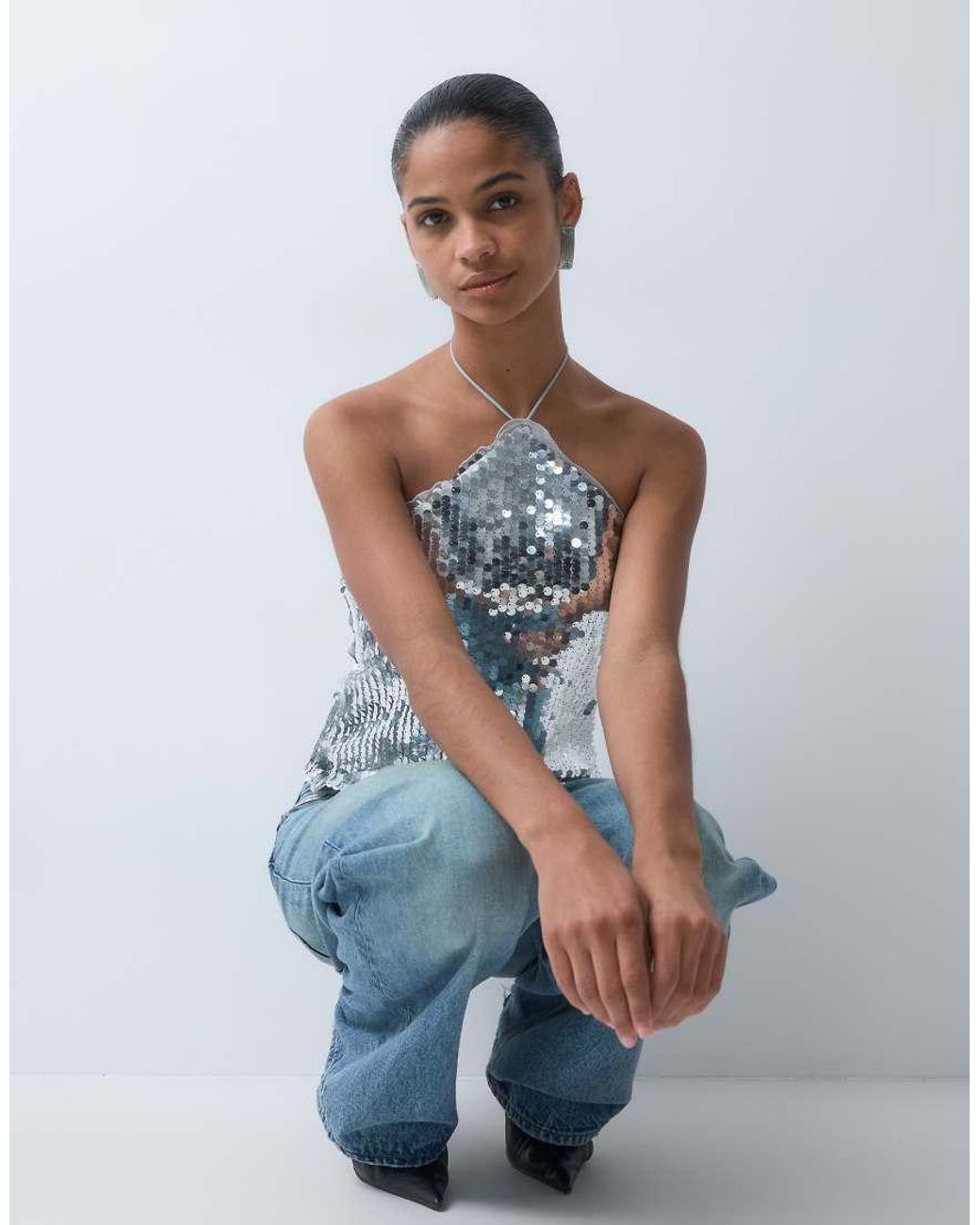 Vero Moda White Halterneck Sequin Top