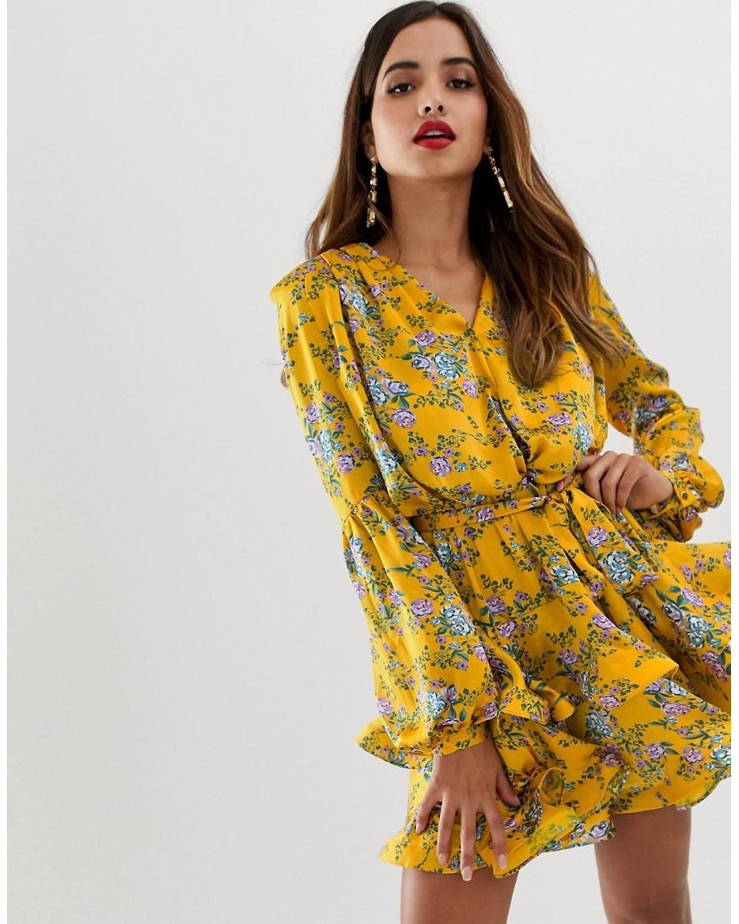 Bronx and Banco Bronx & Banco Hanna Floral Ruffle Mini Dress in Yellow ...