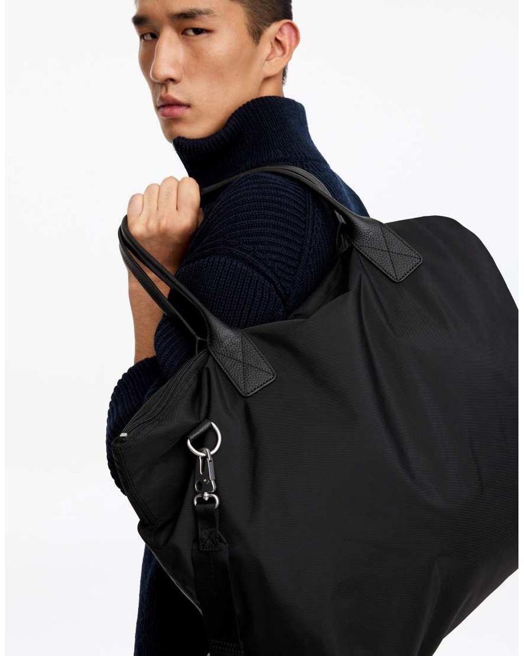 ARKET Black Unisex Nylon 36-hr Overnight Tote Bag With Leather Strap for men