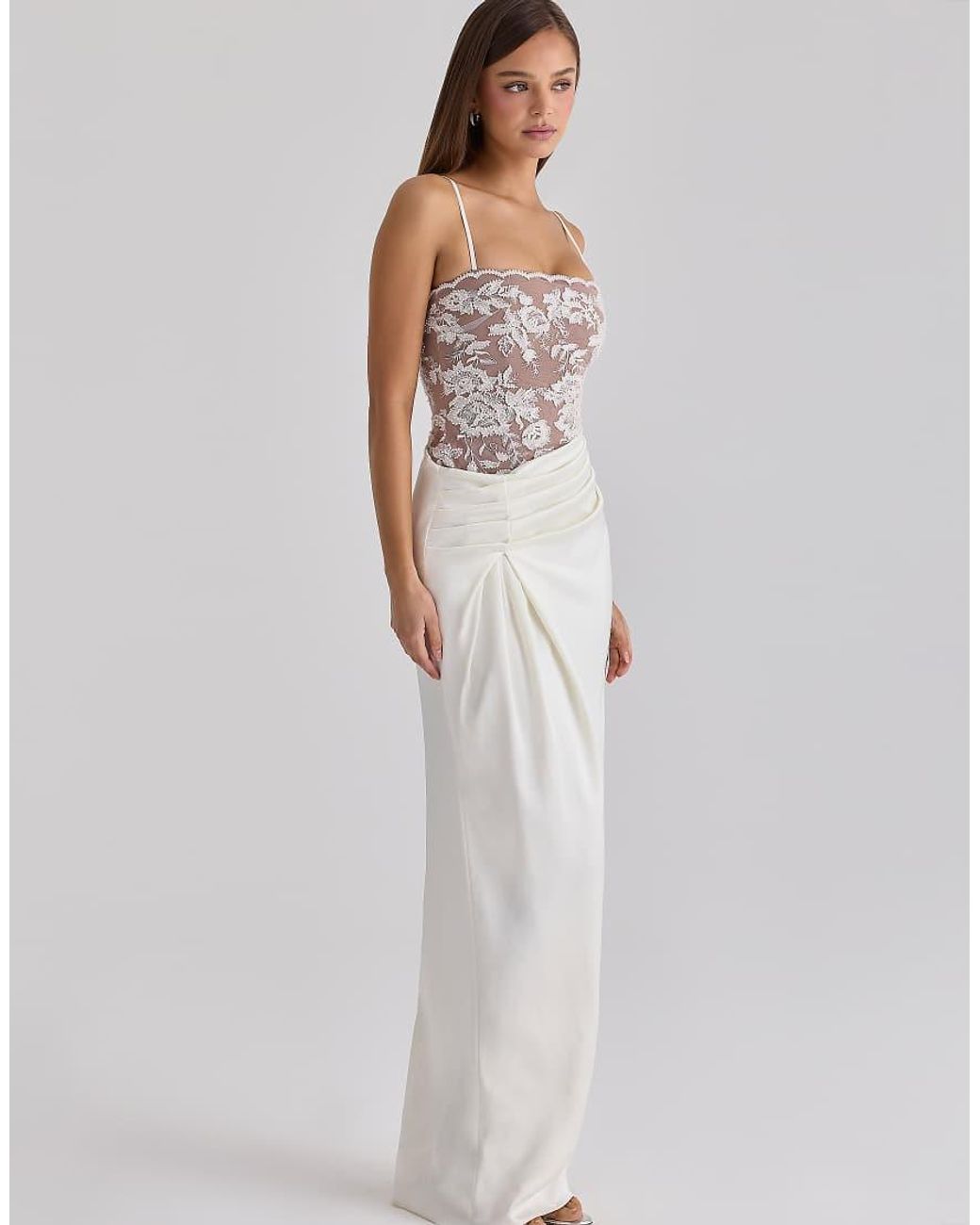 House Of Cb White Eliette Embellished Lace And Satin Maxi Dress