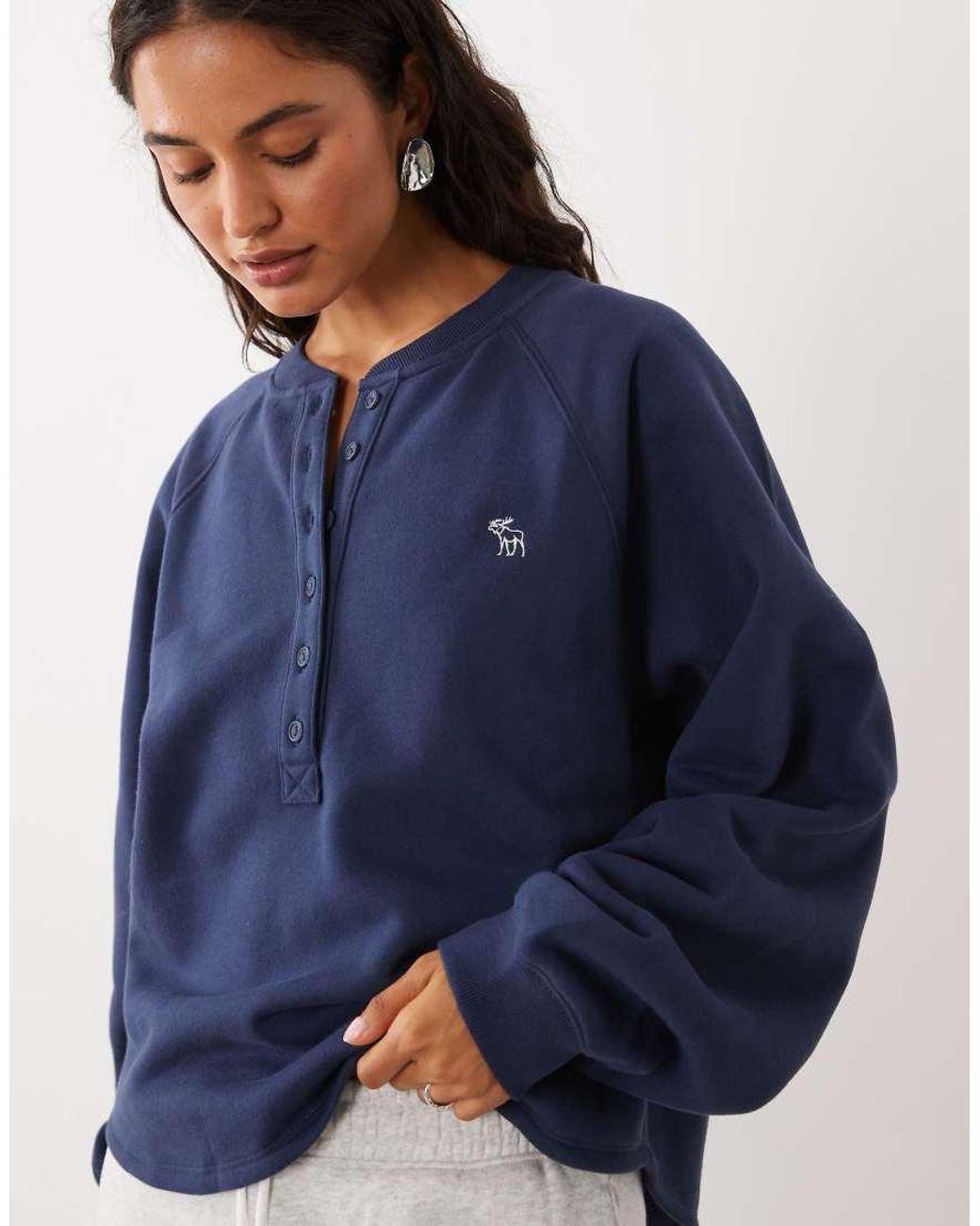 Abercrombie & Fitch Blue Icon Logo Henley Sweat Top