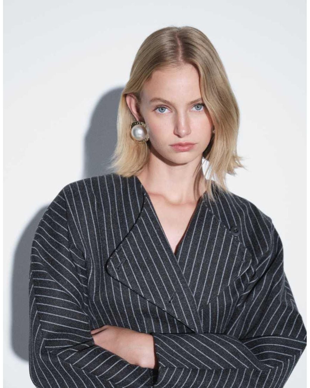 Aria Cove Blue Asymmetric Wrap Detail Cocoon Sleeve Blazer