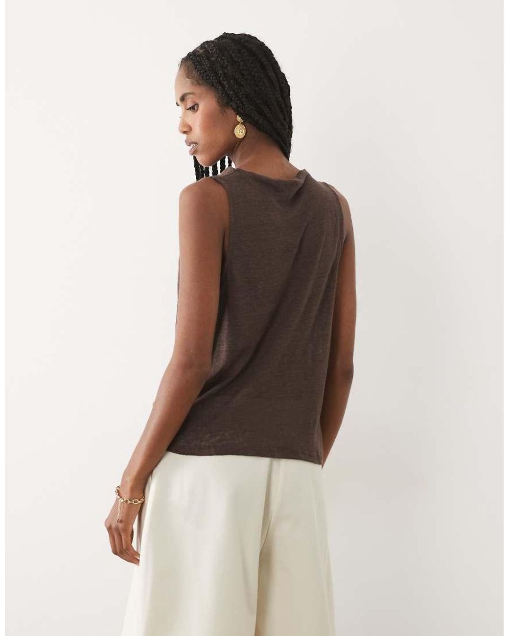 Mango Brown Cowl Neck Sleeveless Top