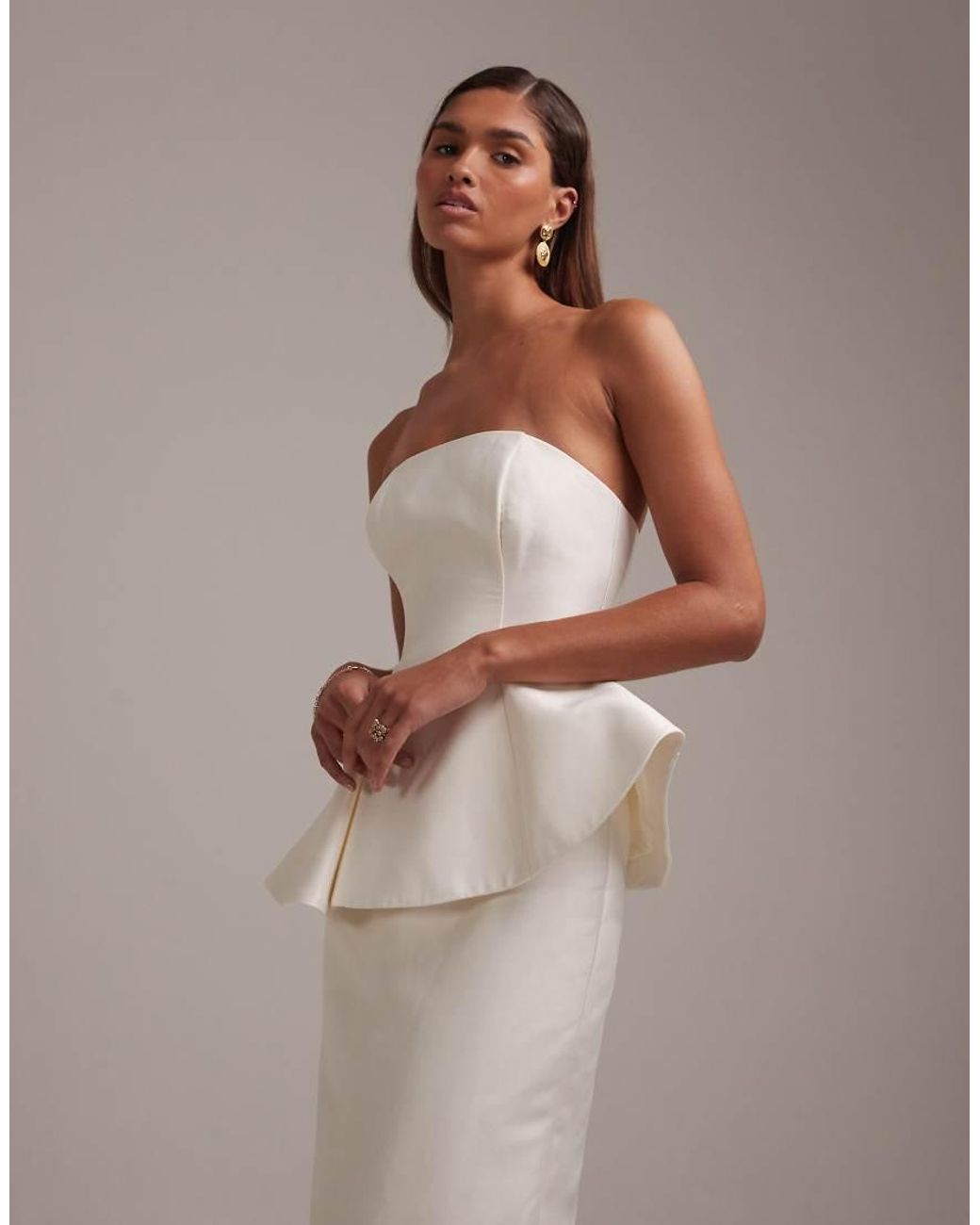 ASOS Brown Structured Overlay Wedding Dress With Pencil Skirt