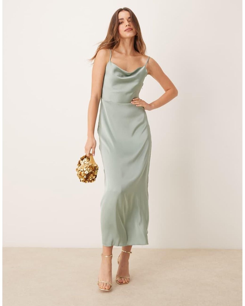 Vila Green Satin Cowl Neck Maxi Dress