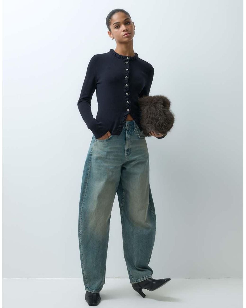 ASOS Blue Long Sleeve Cardigan With Frill Detail