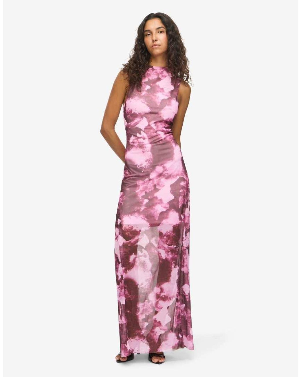 Noisy May Pink Marika Mesh Crew Neck Sleeveless Standard Fit Maxi Dress