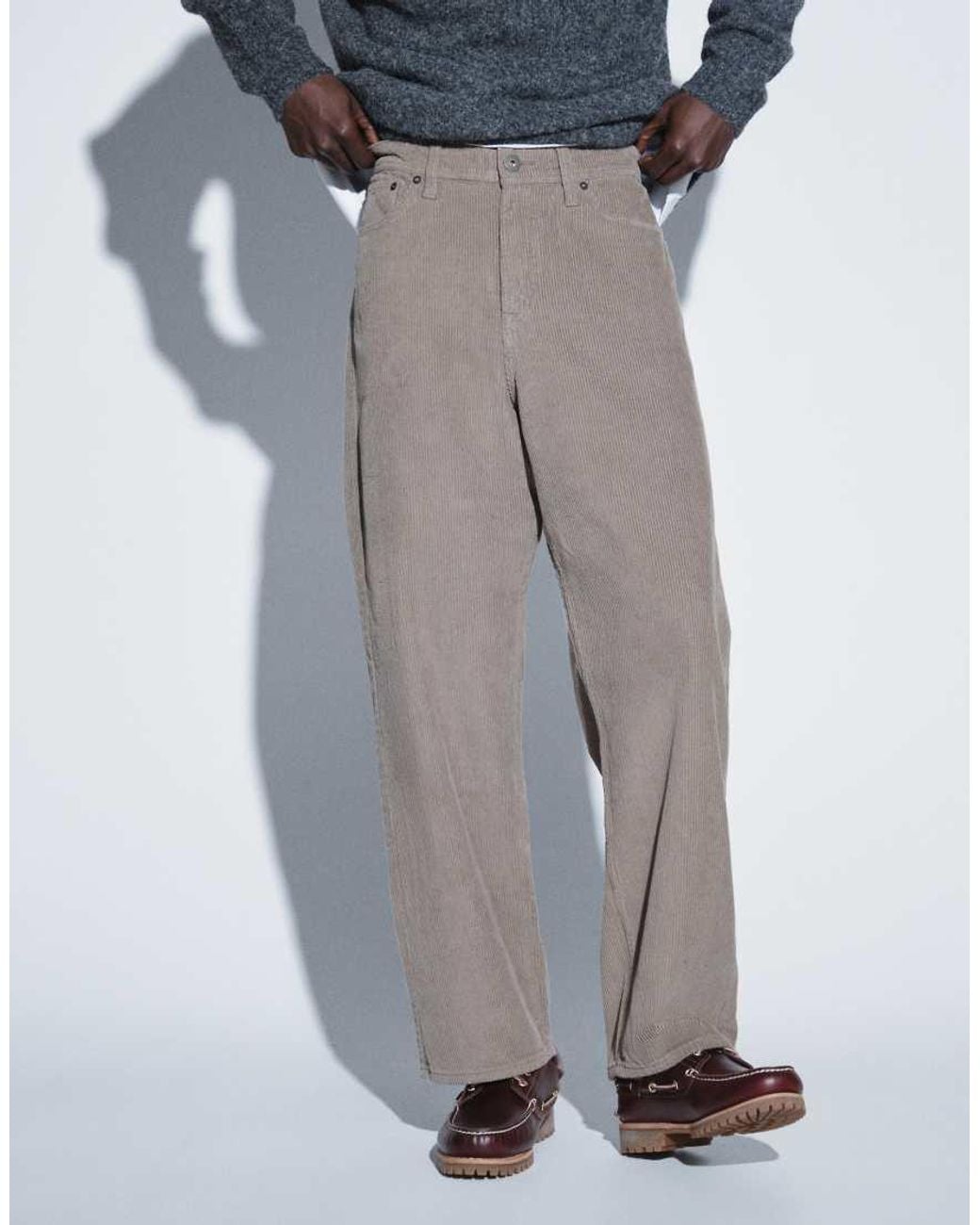 Jack & Jones Gray Alex Baggy Cord Trousers for men