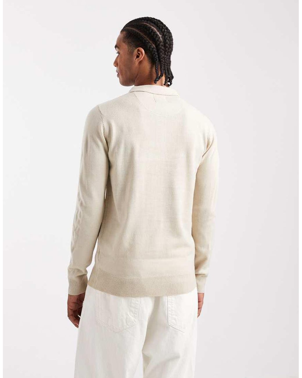 Brave Soul Natural Knitted Ribbed Quarter Zip Jumper for men