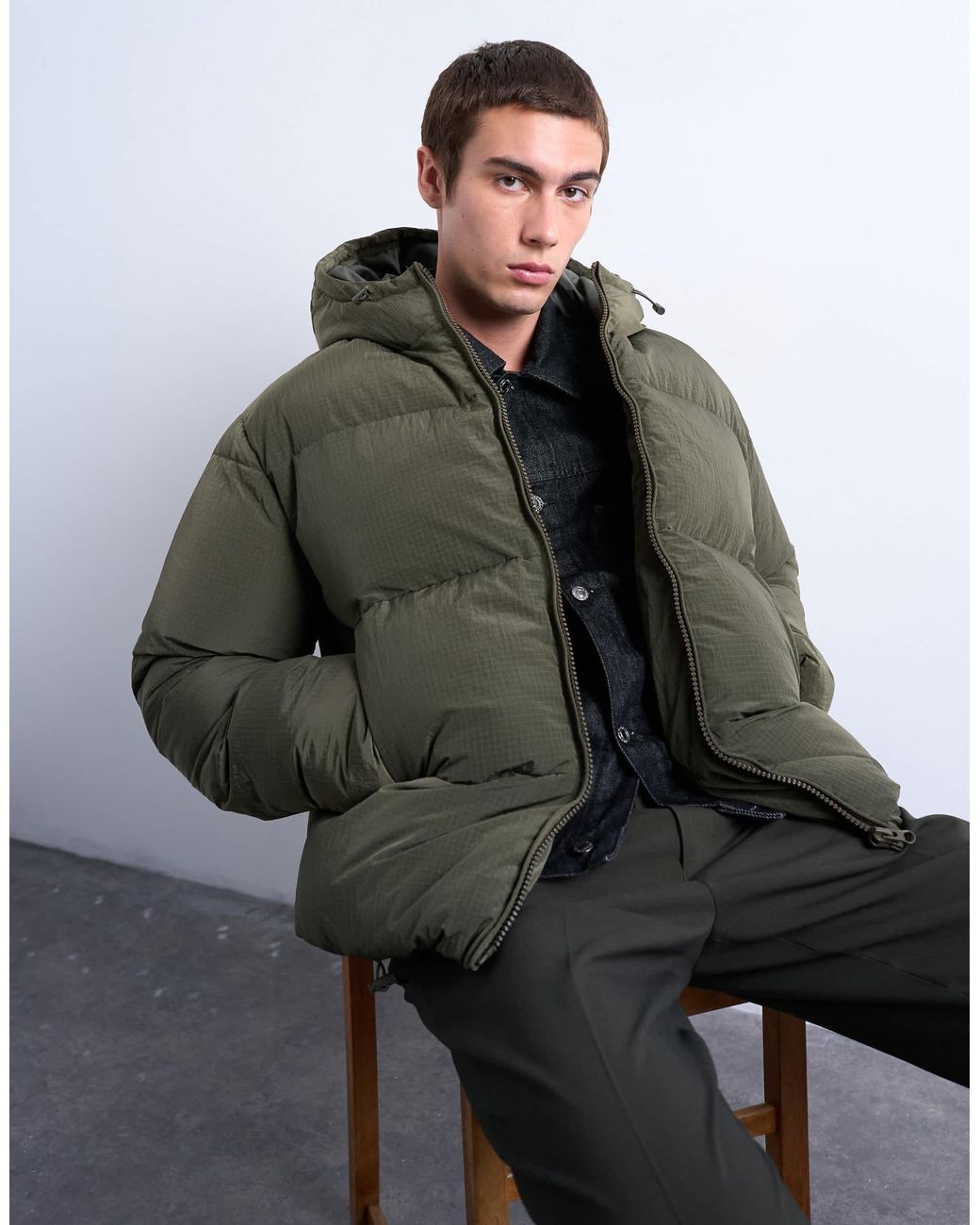 Topman Green Textured Puffer Jacket for men