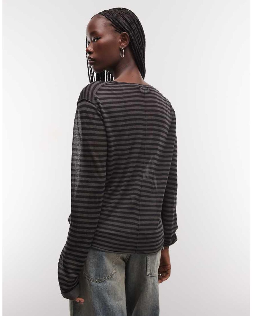 Weekday Black Slash Neck Sheer Knit Top With Front Seam Detail