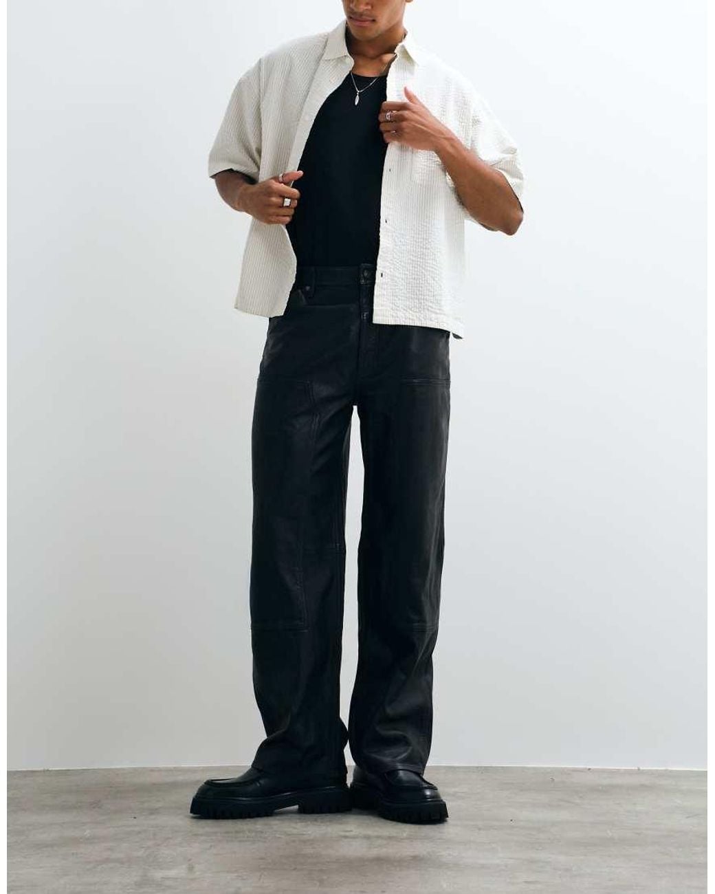 AllSaints Black Carver Leather Carpenter Pants for men