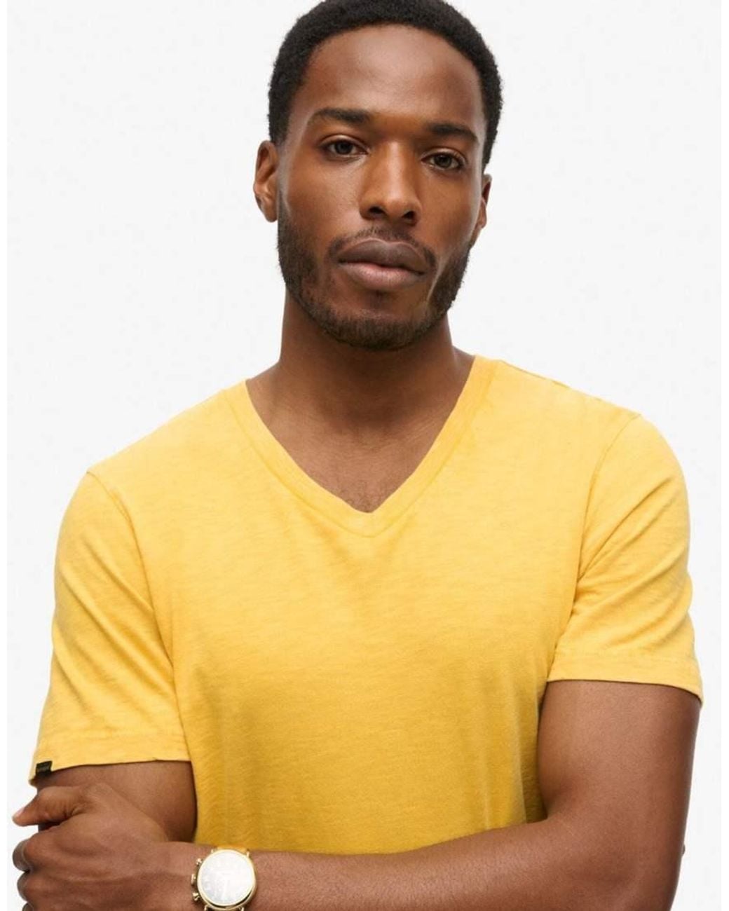 Superdry Yellow V-Neck Slub Short Sleeve T-Shirt for men