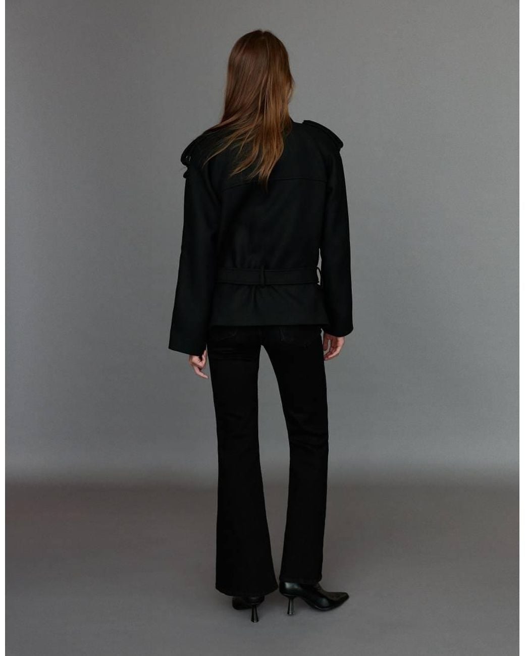 Pull&Bear Black Short Felt Belted Trench Coat